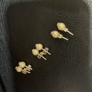 .925 baby stud earrings 3-set real solid Sterling Silver Fine Jewelry Faux pearl